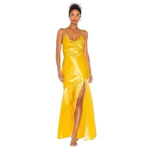 Lovers + Friends Dewy Maxi Front Open Slit Gown in Canary Yellow